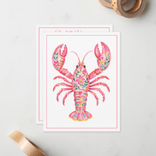 Pink Girly Floral Lobster Personalised Card