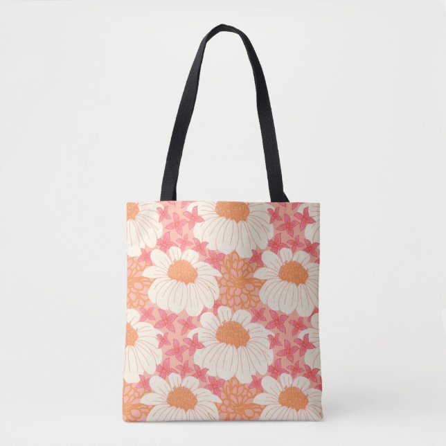 Pink Girly Floral Pattern Tote Bag (Front)