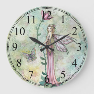 Pink Girly Flower Fairy Clock