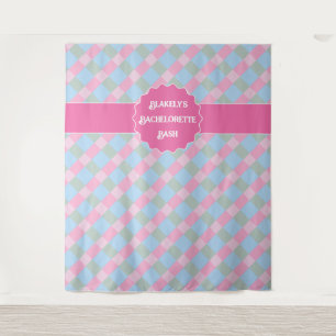 Pink girly gingham plaid bachelorette Tapestry