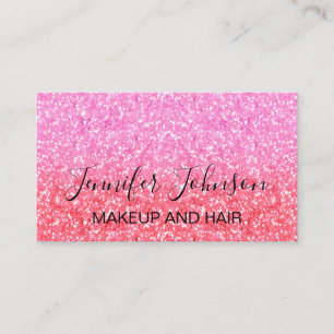 pink girly glitter Makeup elegant typography Business Card