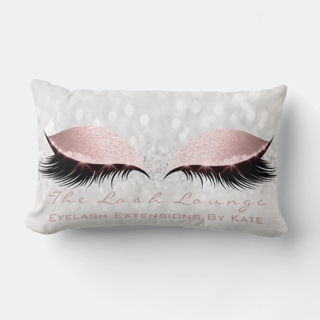 Pink Girly Glitter Makeup Lash Eye Princess Grey Lumbar Cushion (Front)