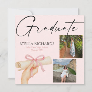 Pink girly graduation invitation announcement