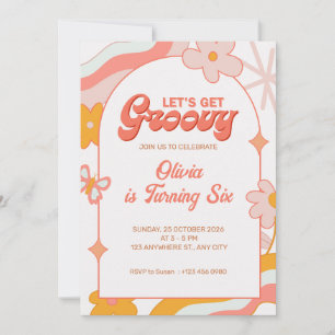Pink Girly Groovy 6th Birthday Party Invitation