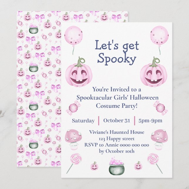 Pink Girly Halloween Party Invitation (Front/Back)