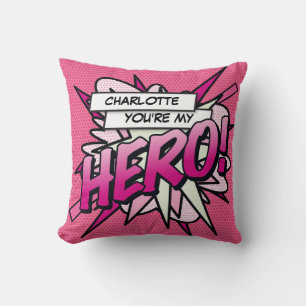 Pink Girly HERO Funny Modern Cool Comic Book Cushion