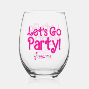Pink Girly Let's Go Party Bach Bash Stemless Wine Glass