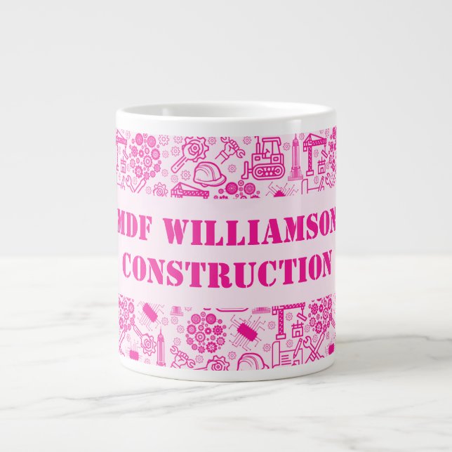 pink girly modern Architectural Blueprint Engineer Large Coffee Mug (Front)