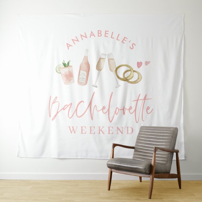 Pink girly modern champagne bachelorette weekend tapestry (In Situ (Horizontal))