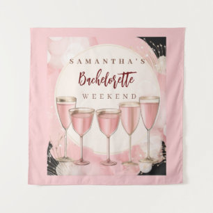 Pink girly modern champagne bachelorette weekend tapestry