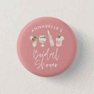 Pink girly modern cocktail script bridal shower 3 cm round badge