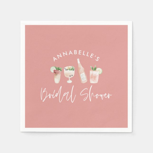 Pink girly modern cocktail script bridal shower napkin (Front)