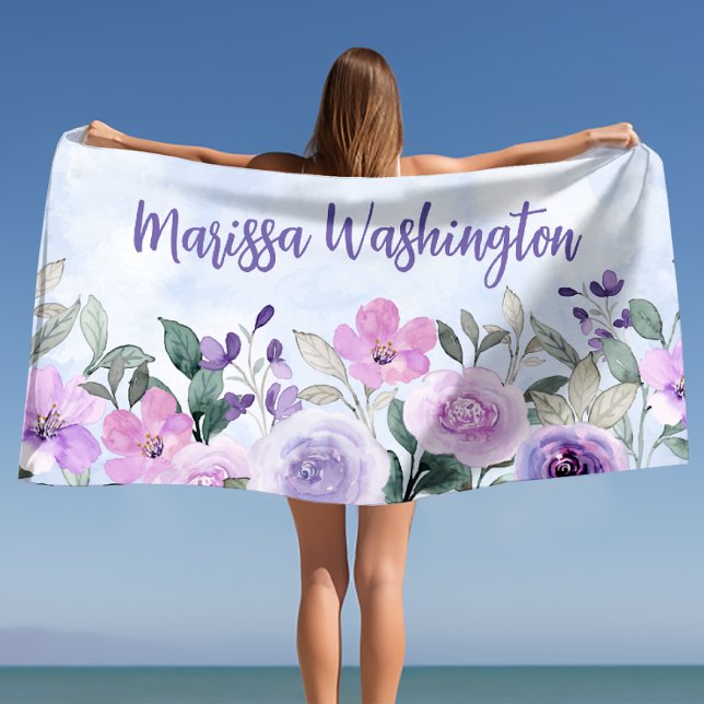 Pink girly modern cocktail wildflower elegant beach towel (Creator Uploaded)