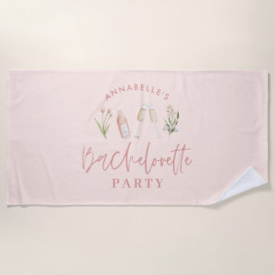 Pink girly modern drinks bachelorette party beach  beach towel