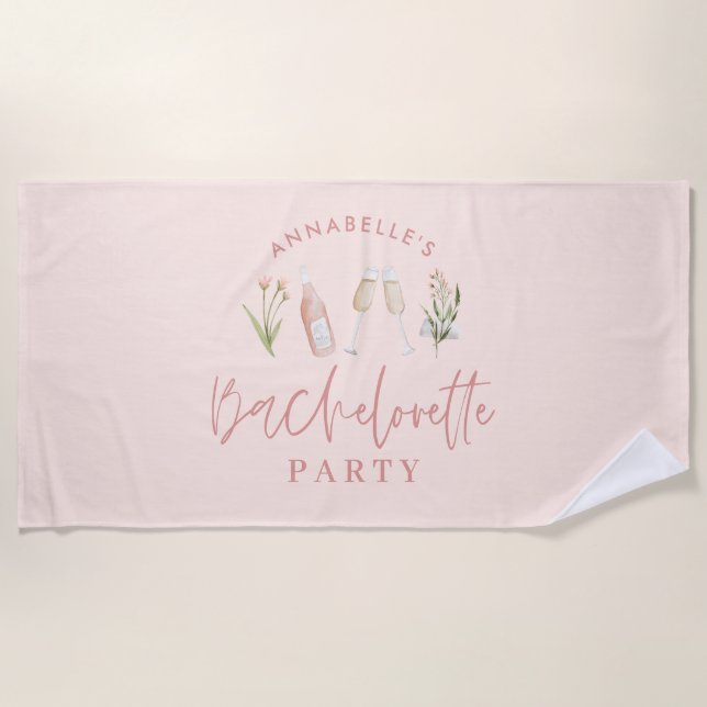 Pink girly modern drinks bachelorette party beach  towel (Front)