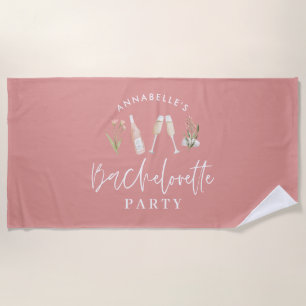 Pink girly modern drinks bachelorette party beach towel