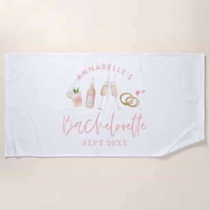Pink girly modern drinks bachelorette weekend  beach towel