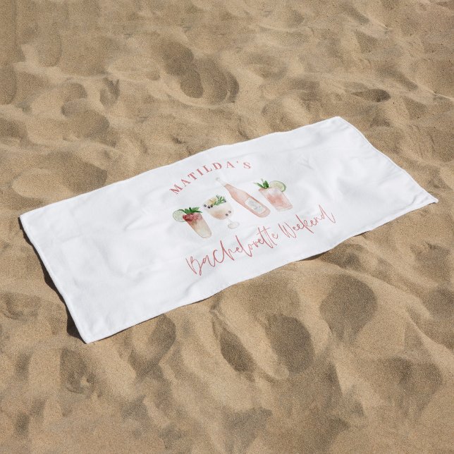 Pink girly modern drinks bachelorette weekend beach towel (Creator Uploaded)