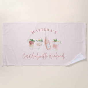 Pink girly modern drinks bachelorette weekend beach towel