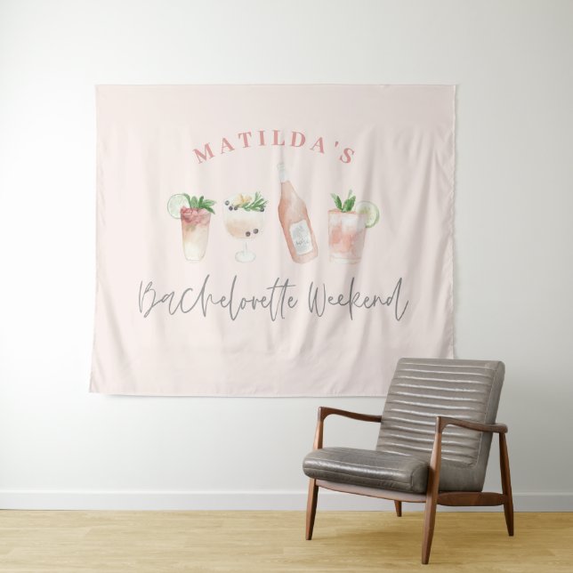 Pink girly modern drinks bachelorette weekend tapestry (In Situ (Horizontal))