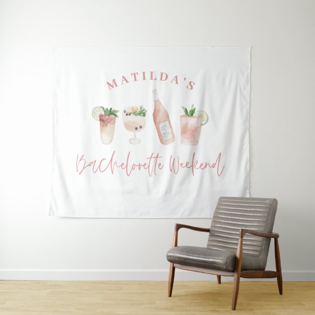 Pink girly modern drinks bachelorette weekend tapestry (In Situ (Horizontal))