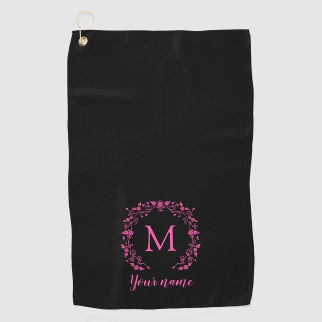 Pink girly monogram with your name golf towel (Front)