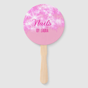 Pink girly pastel glitter nails add name website q hand fan