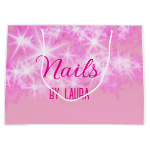 Pink girly pastel glitter nails add name website q large gift bag