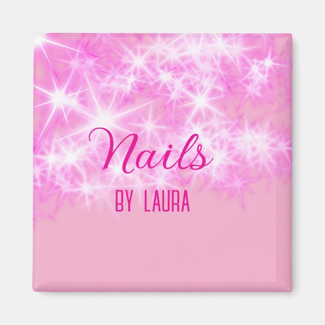 Pink girly pastel glitter nails add name website q magnet (Front)