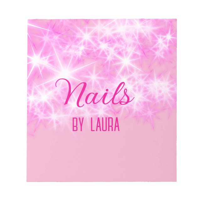 Pink girly pastel glitter nails add name website q notepad (Front)