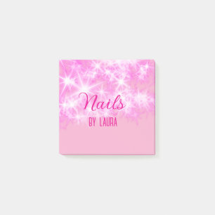 Pink girly pastel glitter nails add name website q post-it notes