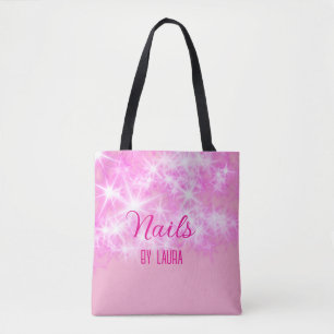 Pink girly pastel glitter nails add name website q tote bag
