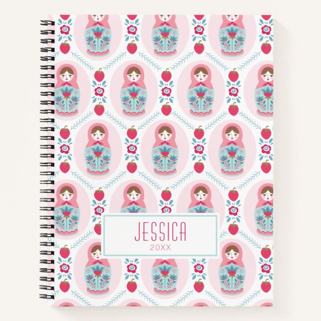 Pink Girly Pattern Monogram Spiral Notebook (Front)