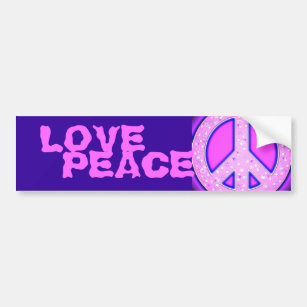 Pink Girly Peace Sign With Purple Neon Glow Bumper Sticker