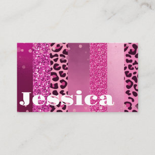 Pink Girly Personalised Glitter Business Card