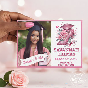 Pink Girly Photo Custom Luxury Graduation Invitation