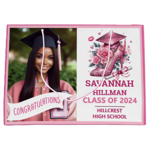 Pink Girly Photo Custom Luxury Graduation Large Gift Bag