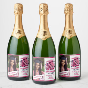 Pink Girly Photo Graduation Congratulations Sparkling Wine Label