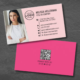 Pink Girly QR Code Photo Logo Business Card