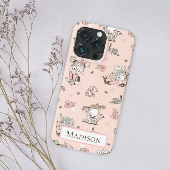 Pink Girly Reading Cat Floral Fun Cute Case-Mate iPhone Case (Creator Uploaded)