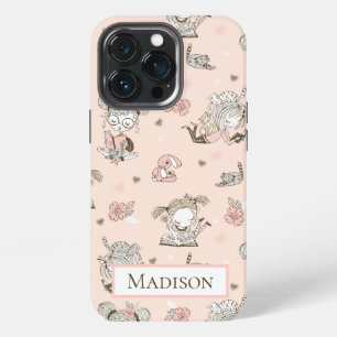 Pink Girly Reading Cat Floral Fun Cute iPhone 13 Pro Case