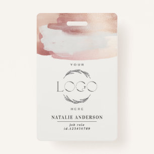 Pink girly rose gold modern stylish your logo ID badge