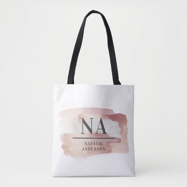 Pink girly rose monogram modern stylish tote bag (Front)