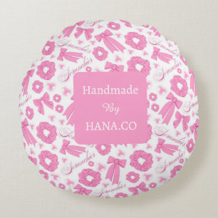 Pink Girly Scrunchies Pattern Cute Hair Accessory Round Cushion