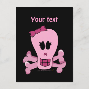 Pink Girly Skull with Bow Halloween or Pirate Postcard