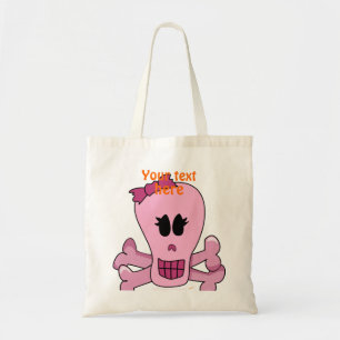 Pink Girly Skull with Bow Halloween or Pirate Tote Bag