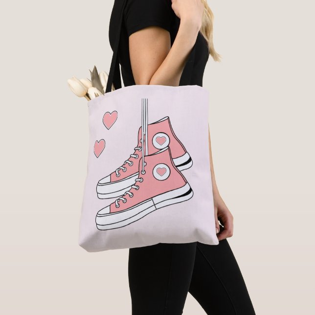 Pink Girly Sneakers Tote Bag (Close Up)
