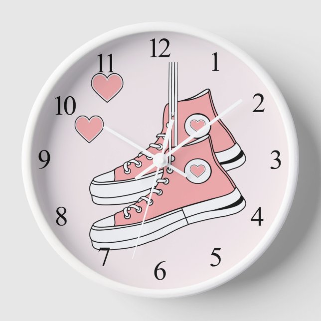 Pink Girly Sneakers Wall Clock (Front)