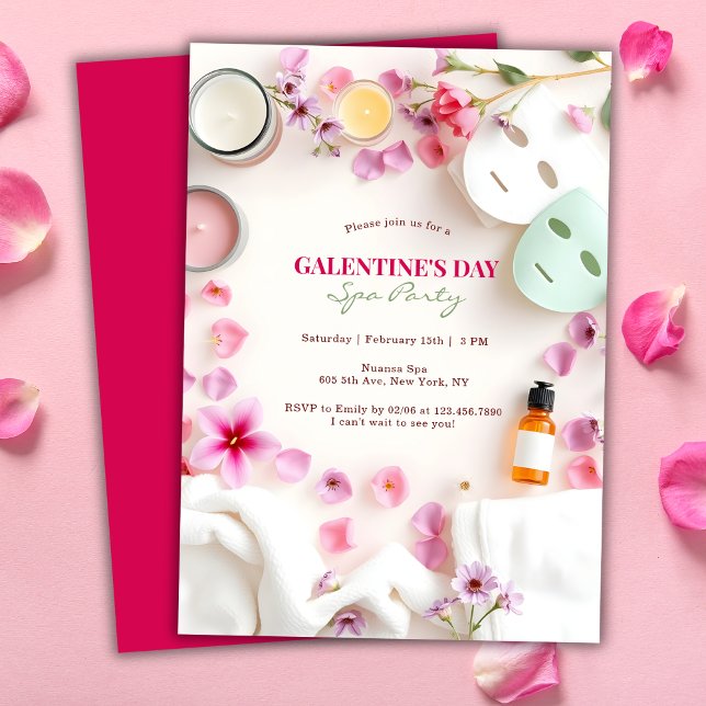 Pink Girly Spa Party BFF Galentine's Day Invitation (Elegant Pink Girly Spa Party BFF Galentine's Day Invitation)
