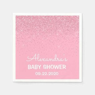 Pink Girly Sparkly Glitter Baby Shower Napkin